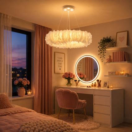BRILAGI - LED-rippvalgusti kaablil FEATHER 3xE27/40W/230V + 3xLED/3W, läbimõõt 50 cm, valge
