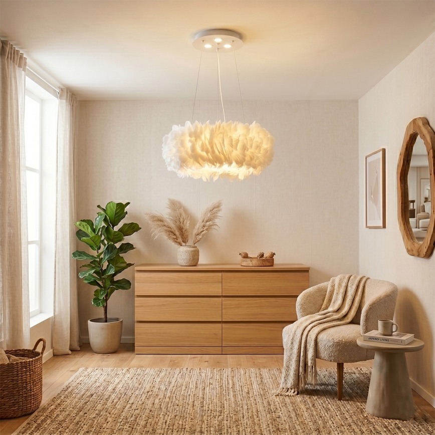 BRILAGI - LED-rippvalgusti kaablil FEATHER 3xE27/40W/230V + 3xLED/3W, läbimõõt 50 cm, valge