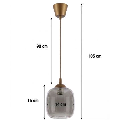BRILAGI - LED-ripatsvalgusti kaablile RETRO GLASS 1xE27/60W/230V läbimõõt 14 cm pruun/suitsuhall