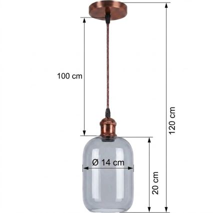 BRILAGI - LED-rippvalgusti kaabliga RETRO GLASS 1xE27/60W/230V läbimõõt 14 cm vaskne/suitsuhall