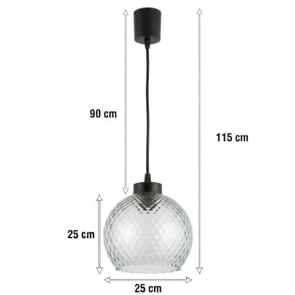 BRILAGI - LED-rippvalgusti kaabliga RETRO GLASS 1xE27/60W/230V Ø 25 cm must/suitsuhall