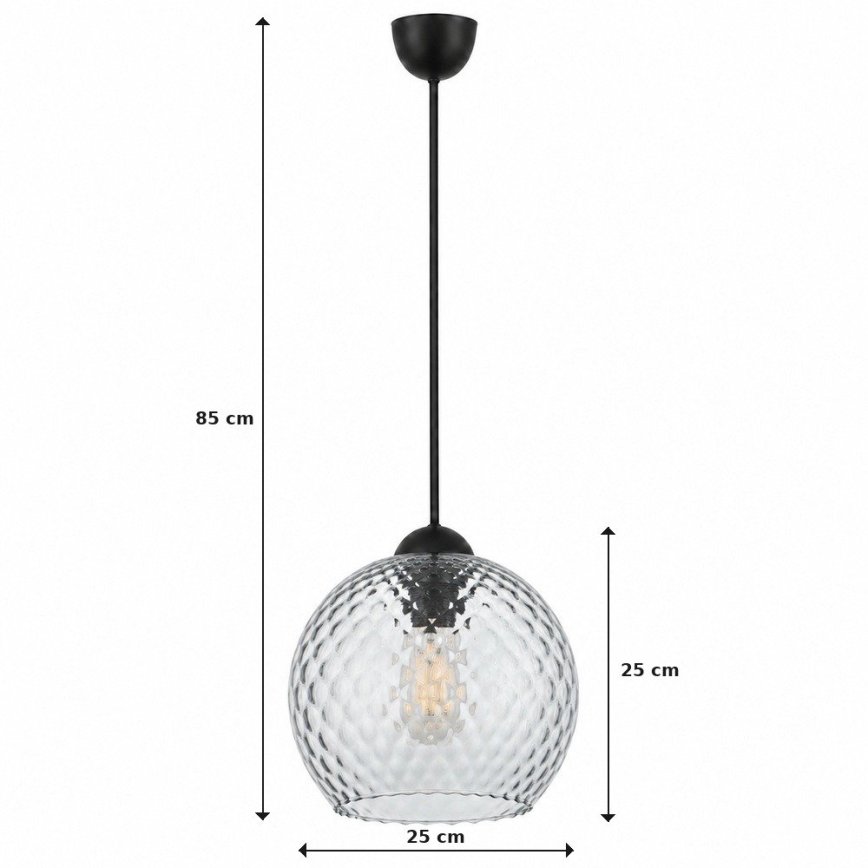 BRILAGI - LED-rippvalgusti kaabliga RETRO GLASS 1xE27/60W/230V Ø 25 cm must/suitsuhall
