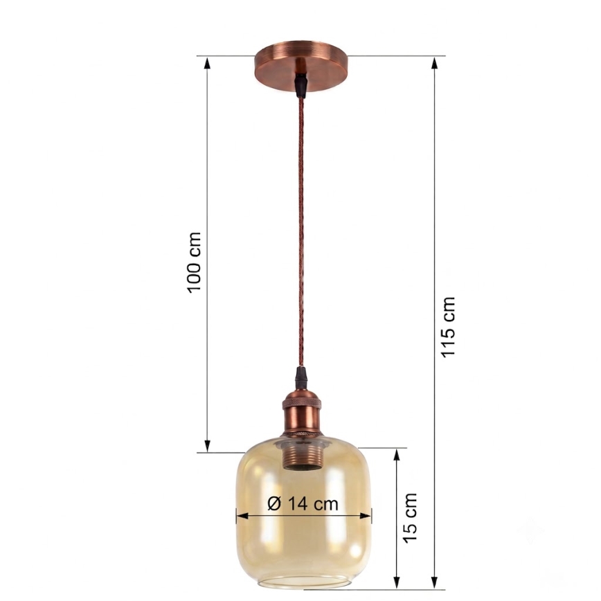 BRILAGI - LED-rippvalgusti kaablil RETRO GLASS 1xE27/60W/230V läbimõõt 14 cm vaskne/suitspruun