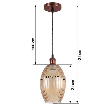 BRILAGI - LED-rippvalgusti kaabliga RETRO GLASS 1xE27/60W/230V läbimõõt 17 cm vaskne/suitsune beež