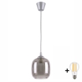 BRILAGI - LED-rippvalgusti kaablil RETRO GLASS 1xE27/60W/230V, läbimõõt 14 cm, hõbe/suitsuhall