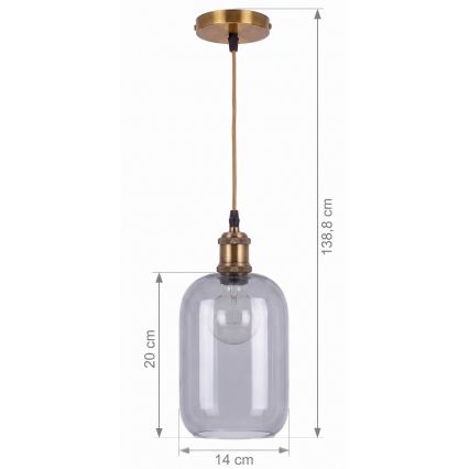 BRILAGI - LED rippvalgusti kaabliga RETRO GLASS 1xE27/60W/230V Ø 14 cm kuldne/suitsuhall