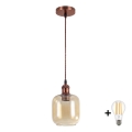 BRILAGI - LED-rippvalgusti kaablil RETRO GLASS 1xE27/60W/230V läbimõõt 14 cm vaskne/suitspruun