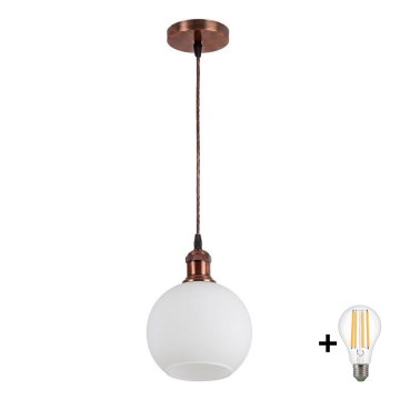 BRILAGI - LED-rippvalgusti kaablil RETRO GLASS 1xE27/60W/230V, läbimõõt 15 cm, vask/valge