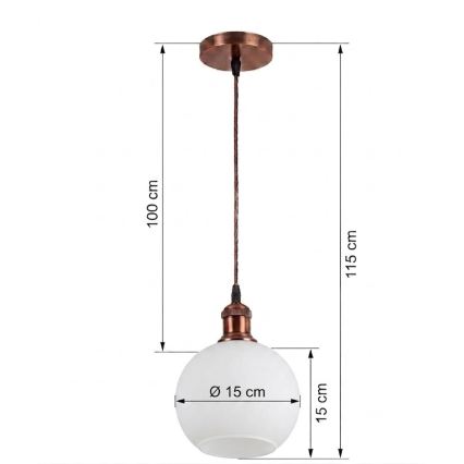 BRILAGI - LED-rippvalgusti kaablil RETRO GLASS 1xE27/60W/230V, läbimõõt 15 cm, vask/valge