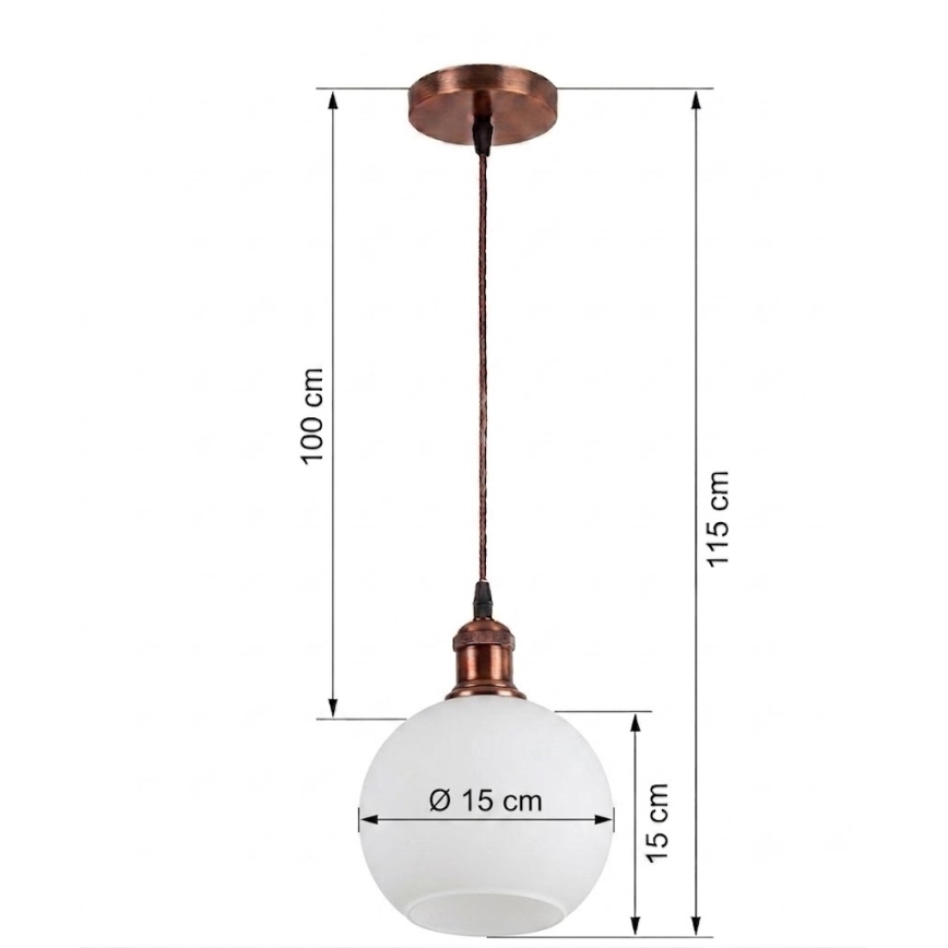 BRILAGI - LED-rippvalgusti kaablil RETRO GLASS 1xE27/60W/230V, läbimõõt 15 cm, vask/valge