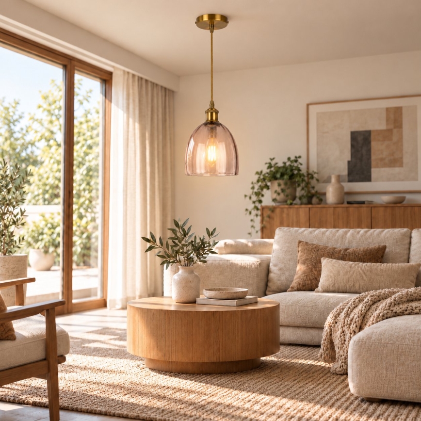 BRILAGI - LED rippvalgusti kaabliga RETRO GLASS 1xE27/60W/230V läbimõõt 17 cm kuldne/suitsune beež