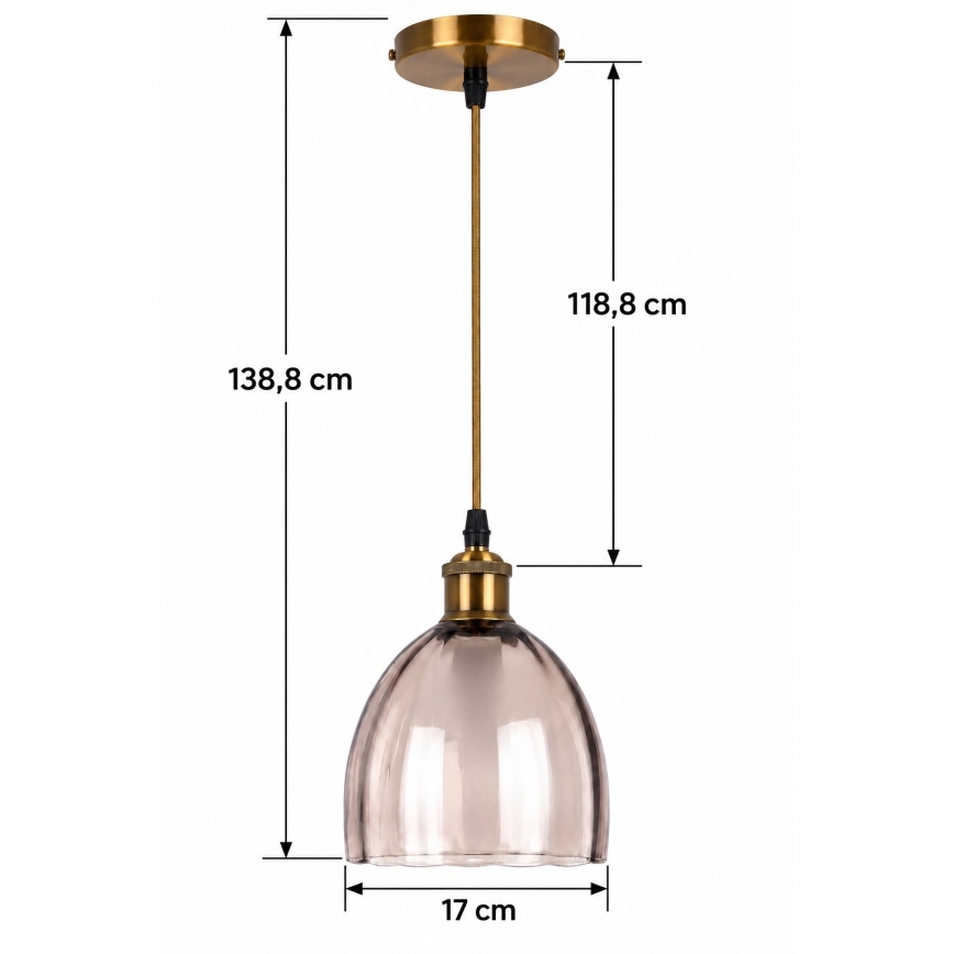 BRILAGI - LED rippvalgusti kaabliga RETRO GLASS 1xE27/60W/230V läbimõõt 17 cm kuldne/suitsune beež