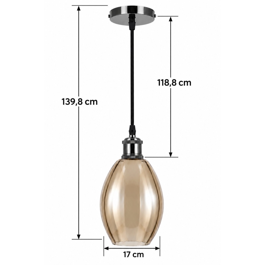 BRILAGI - LED rippvalgusti juhtmega RETRO GLASS 1xE27/60W/230V läbimõõt 17 cm must/suitsune beež
