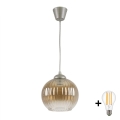 BRILAGI - LED rippvalgusti kaablil RETRO GLASS 1xE27/60W/230V Ø 18 cm, hõbe/suitsupruun