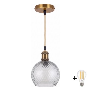 BRILAGI - LED rippvalgusti kaablil RETRO GLASS 1xE27/60W/230V Ø 25 cm kuldne/suitsuhall