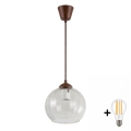 BRILAGI - LED-rippvalgusti kaablil RETRO GLASS 1xE27/60W/230V Ø 25 cm pruun/selge