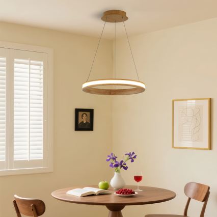 Brilagi - LED-rippvalgusti kaablil UMEA WOOD LED/30W/230V läbimõõt 40 cm kummipuit