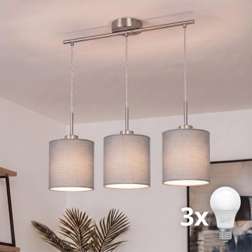 Brilagi - LED-rippvalgusti nööriga NUBILA 3xE27/60W/230V helehall