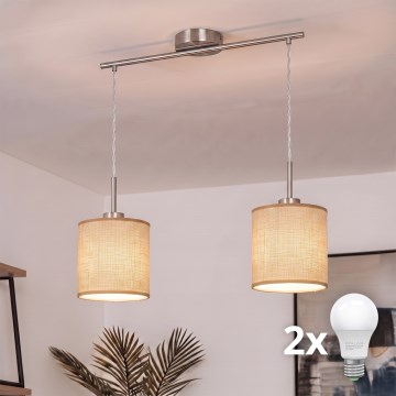 Brilagi - LED-rippvalgusti NUBILA kaabliga 2xE27/60W/230V helepruun