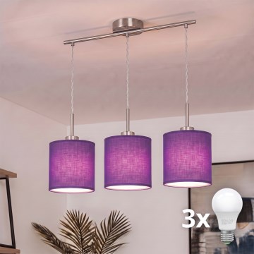 Brilagi - LED-rippvalgusti NUBILA, riputatav kaabliga, 3xE27/60W/230V, lilla