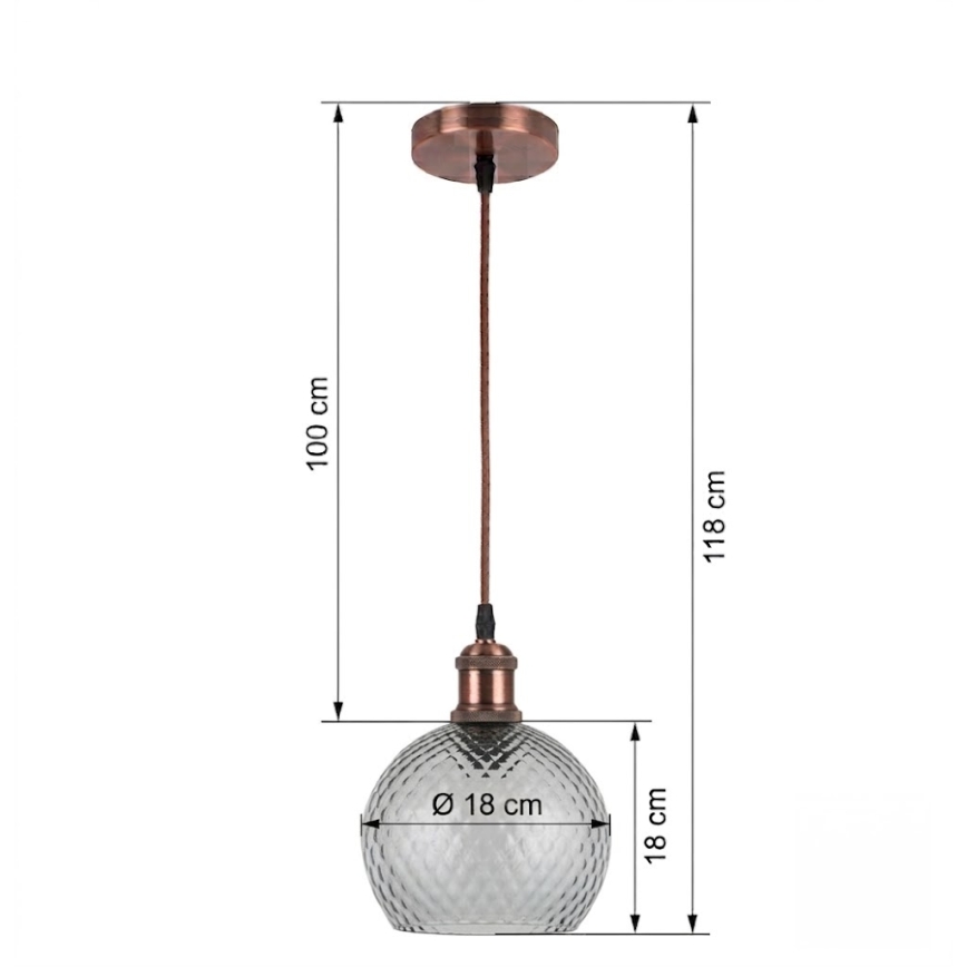 BRILAGI - RETRO GLASS LED-rippvalgusti kaablil 1xE27/60W/230V, läbimõõt 18 cm, vaskne/suitsuhall