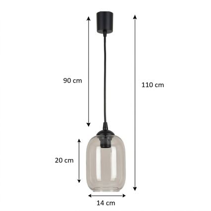 BRILAGI - LED-lühter kaablil RETRO GLASS 1xE27/60W/230V, läbimõõt 14 cm, must/suitsuhall