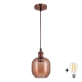 BRILAGI - LED-rippvalgusti riputuskaabliga RETRO GLASS 1xE27/60W/230V läbimõõt 14 cm vaskne/suitsune pruun