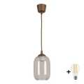 BRILAGI - LED-rippvalgusti traadiga RETRO GLASS 1xE27/60W/230V Ø 14 cm pruun/suitsuhall
