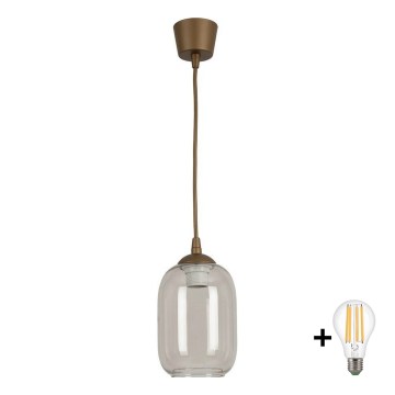 BRILAGI - LED-rippvalgusti traadiga RETRO GLASS 1xE27/60W/230V Ø 14 cm pruun/suitsuhall