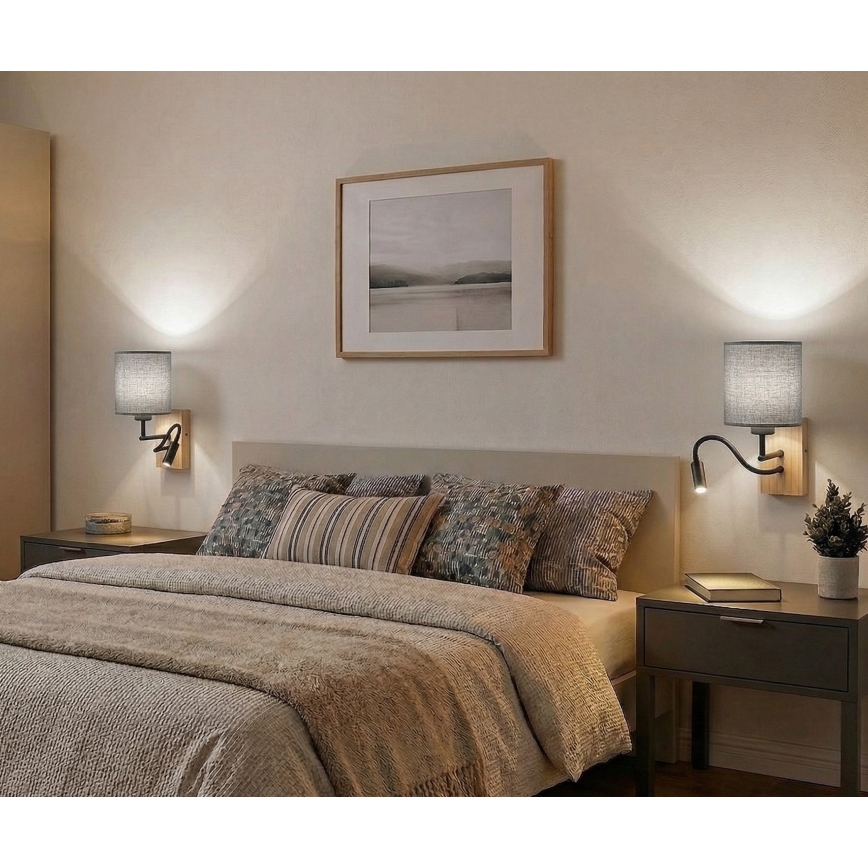 Brilagi - LED painduv seinavalgusti NUBILA WOOD 1xE27/25W/230V + LED/3W tamm/valge/helehall