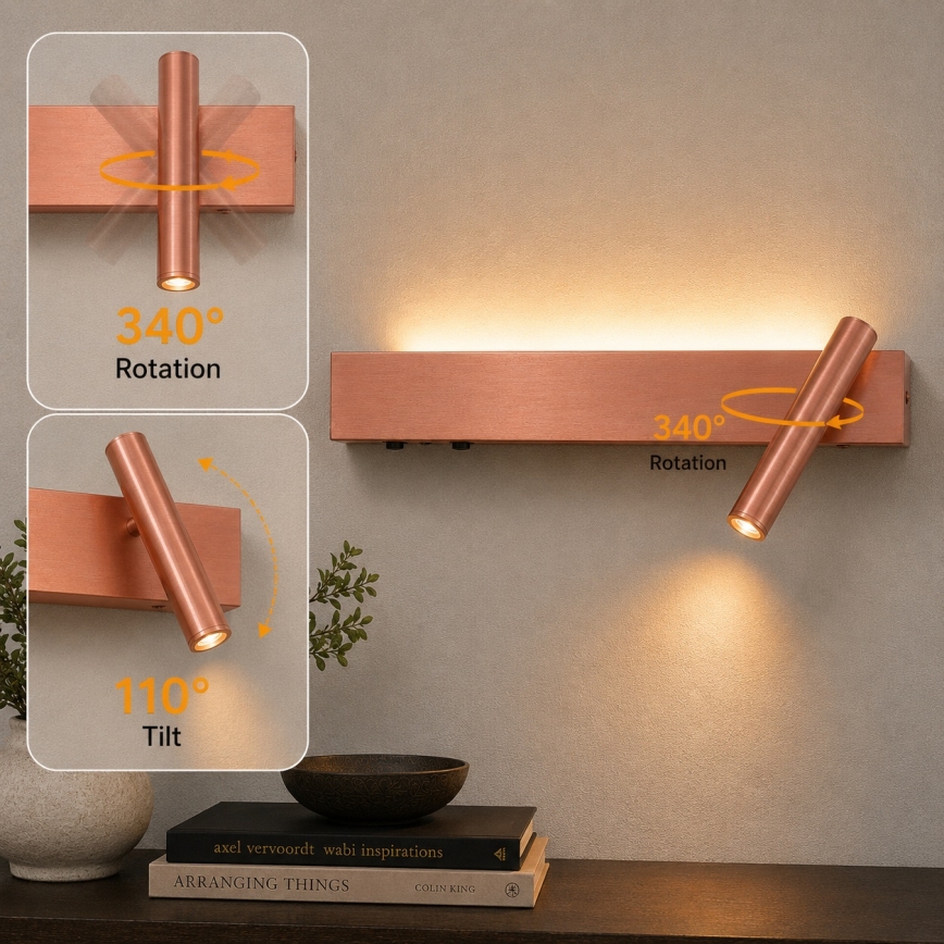 BRILAGI - ARLIX LED seinale paigaldatav spot-valgusti LED/3W/230V + LED/7W, pronks, CRI 90