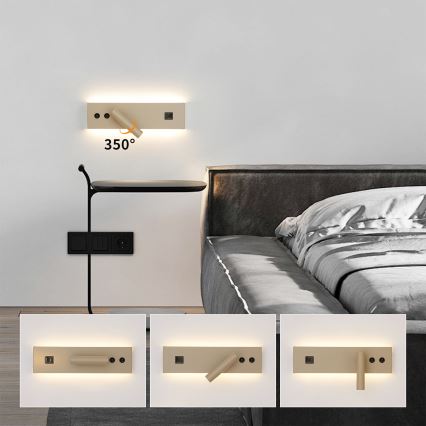 Brilagi - LED seinapunktvalgusti USB-pordiga NOCTIS LED/3W/230V + LED/9W beež