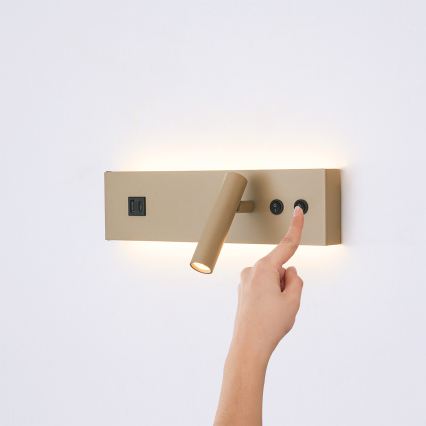Brilagi - LED seinapunktvalgusti USB-pordiga NOCTIS LED/3W/230V + LED/9W beež