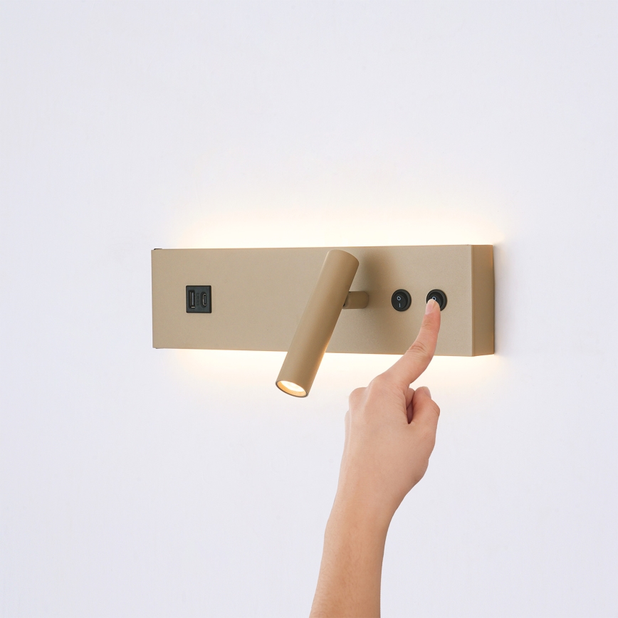 Brilagi - LED seinapunktvalgusti USB-pordiga NOCTIS LED/3W/230V + LED/9W beež