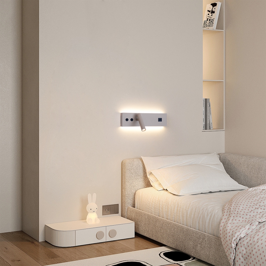 Brilagi - LED seinapunktvalgusti USB-pordiga NOCTIS LED/3W/230V + LED/9W beež