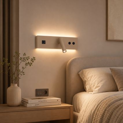 Brilagi - LED seinapunktvalgusti USB-pordiga NOCTIS LED/3W/230V + LED/9W beež