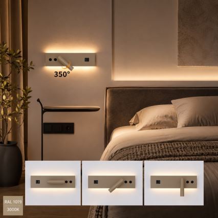 Brilagi - LED seinapunktvalgusti USB-pordiga NOCTIS LED/3W/230V + LED/9W beež