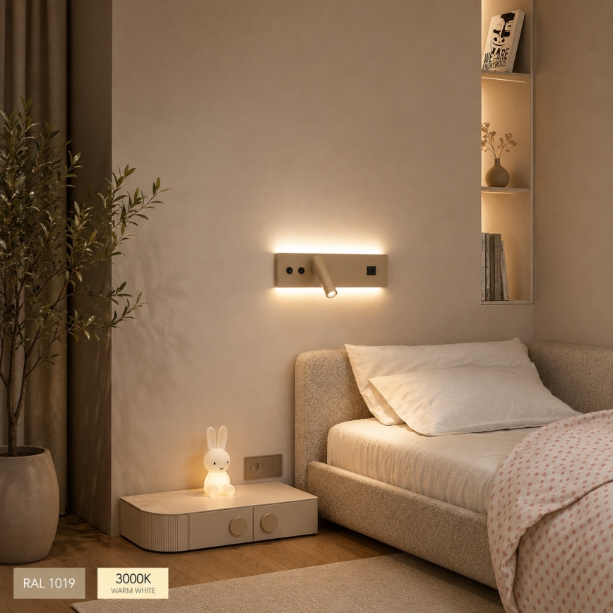 Brilagi - LED seinapunktvalgusti USB-pordiga NOCTIS LED/3W/230V + LED/9W beež