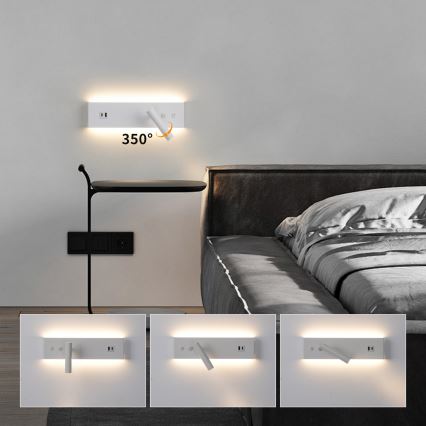 Brilagi - LED seinale kinnitatav punktvalgusti USB-pordiga NOCTIS LED/3W/230V + LED/9W valge