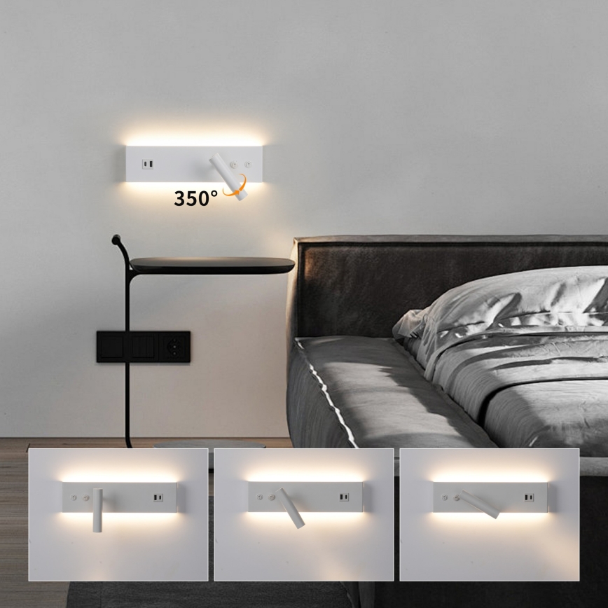 Brilagi - LED seinale kinnitatav punktvalgusti USB-pordiga NOCTIS LED/3W/230V + LED/9W valge