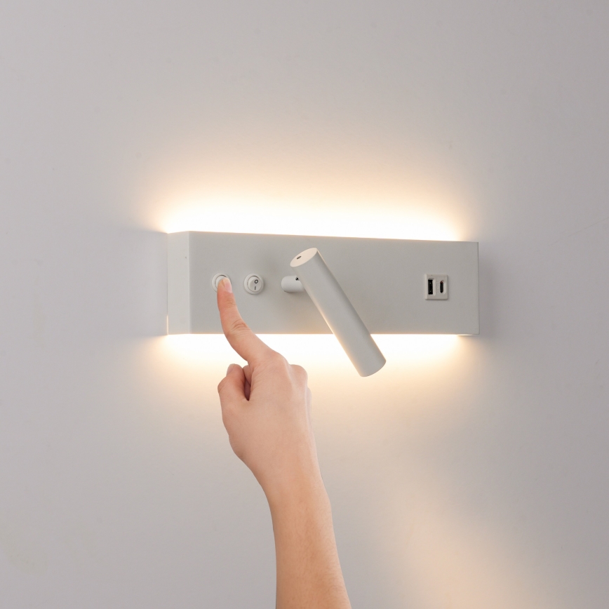 Brilagi - LED seinale kinnitatav punktvalgusti USB-pordiga NOCTIS LED/3W/230V + LED/9W valge
