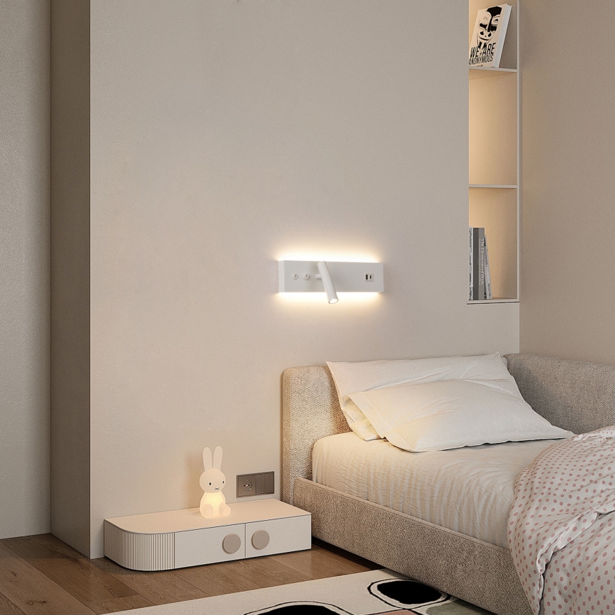 Brilagi - LED seinale kinnitatav punktvalgusti USB-pordiga NOCTIS LED/3W/230V + LED/9W valge