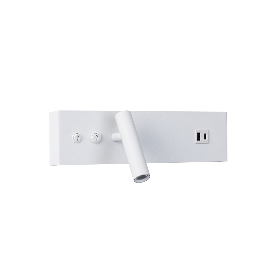 Brilagi - LED seinale kinnitatav punktvalgusti USB-pordiga NOCTIS LED/3W/230V + LED/9W valge