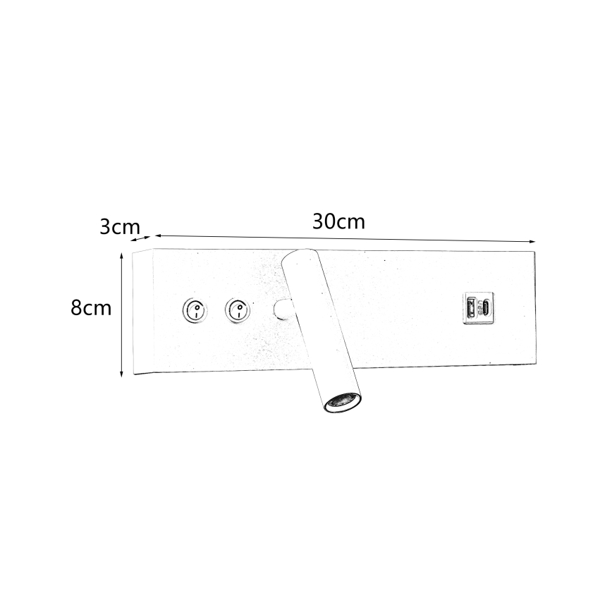 Brilagi - LED seinale kinnitatav punktvalgusti USB-pordiga NOCTIS LED/3W/230V + LED/9W valge