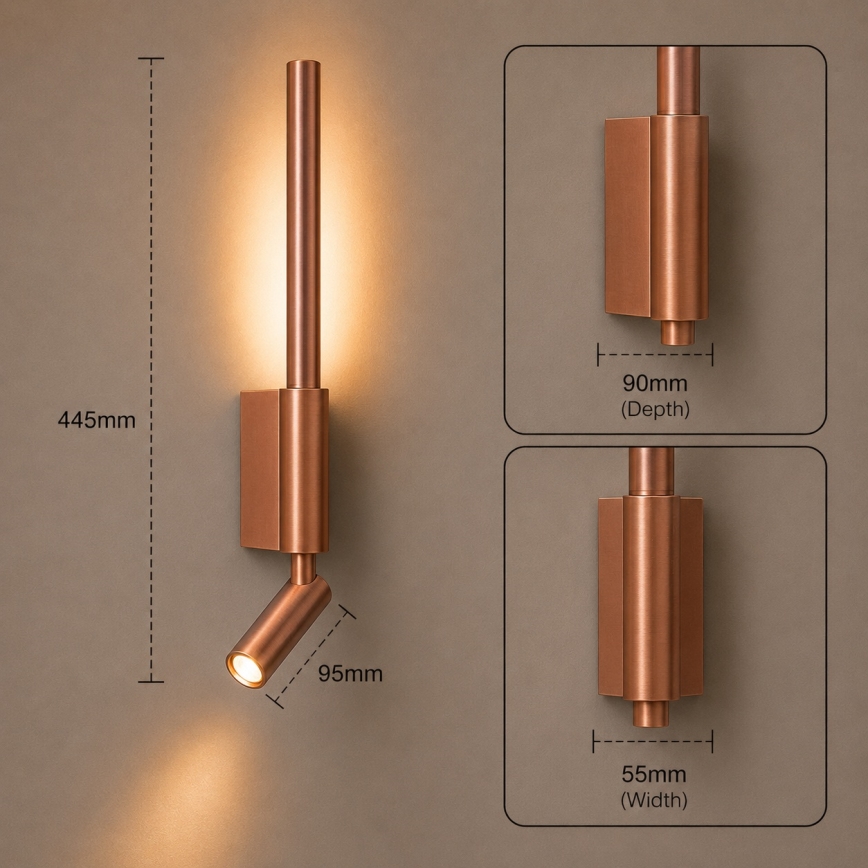 BRILAGI - VIXON LED seinaspott LED/3W/230V + LED/5W, pronks, CRI 90