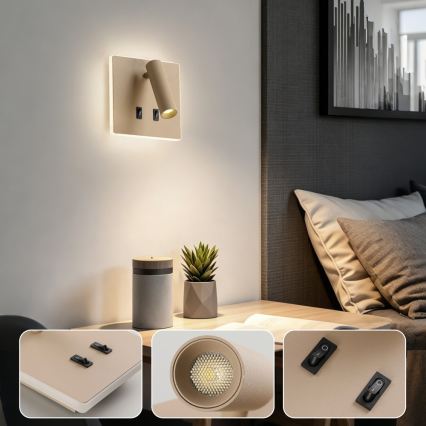 BRILAGI - LED seinaspott ZAYA DOUBLE LED/8W/230V + LED/3W beež