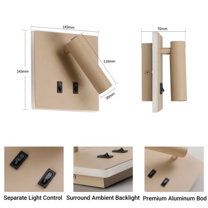 BRILAGI - LED seinaspott ZAYA DOUBLE LED/8W/230V + LED/3W beež