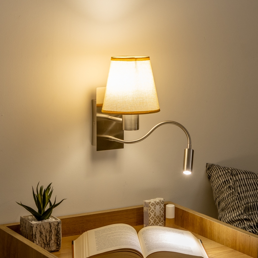 Brilagi - LED Paindlik seinalamp NUBILA 1xE27/25W/230V + LED/3W matt kroom/helepruun