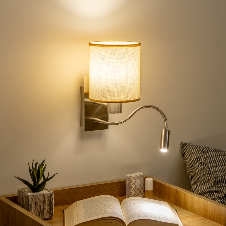 Brilagi - LED Paindlik seinalamp NUBILA 1xE27/25W/230V + LED/3W matt kroom/helepruun