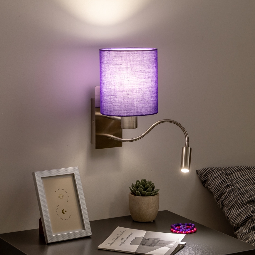 Brilagi - LED Paindlik seinalamp NUBILA 1xE27/25W/230V + LED/3W matt kroom/lilla